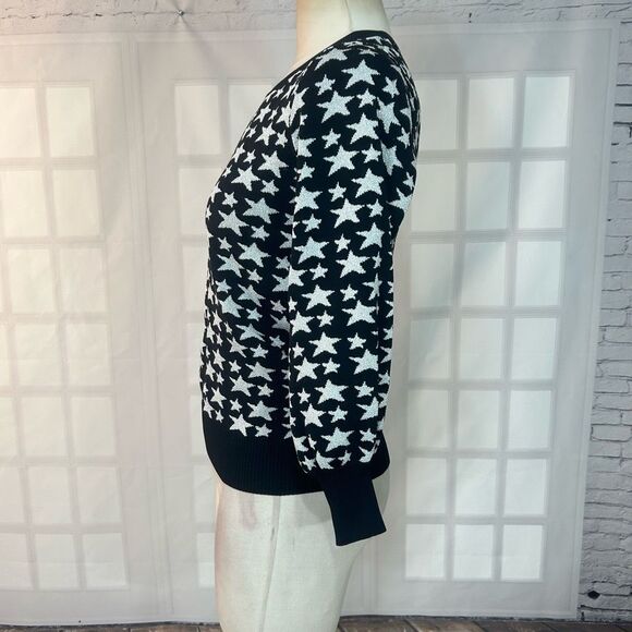 Parker Black and Silver Star Crewneck Long Sleeve Sweater Size Medium - Picture 8 of 13
